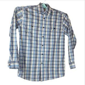 Wrangler Jeans Co Men's Blue Black White Plaid Button Up Cotton Shirt  S…